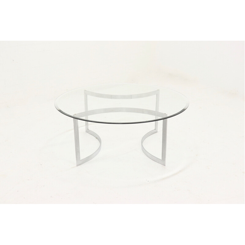 Vintage brushed metal and glass coffee table by Paul Legeard