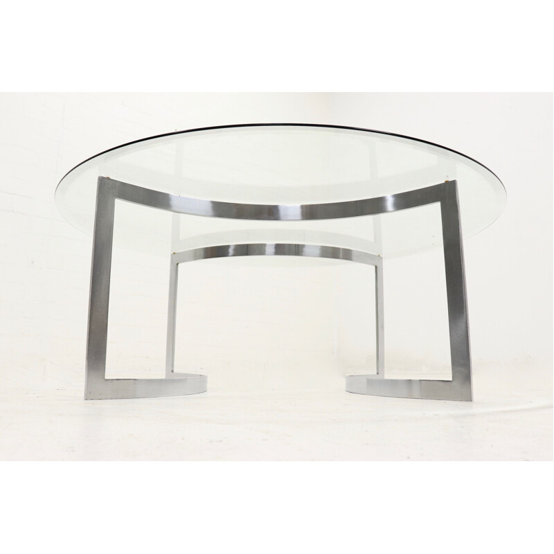 Vintage brushed metal and glass coffee table by Paul Legeard