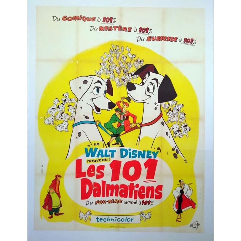 Cartel original de época de Ciento un dálmatas de Disney, 1961