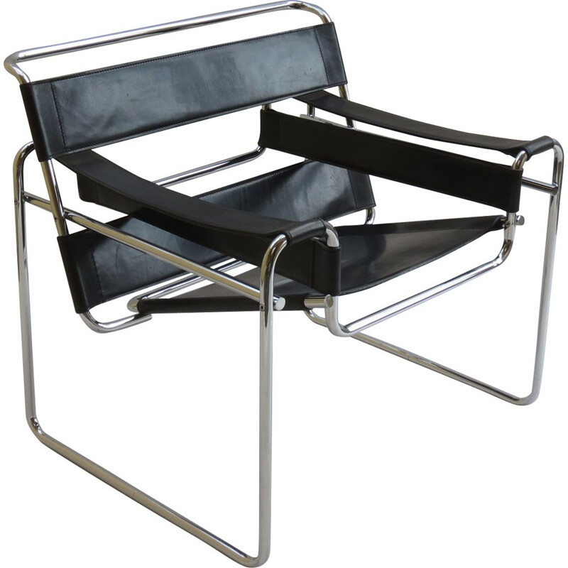 Chaise vintage Wassily en cuir et chromé par Marcel Breuer pour Knoll,1980