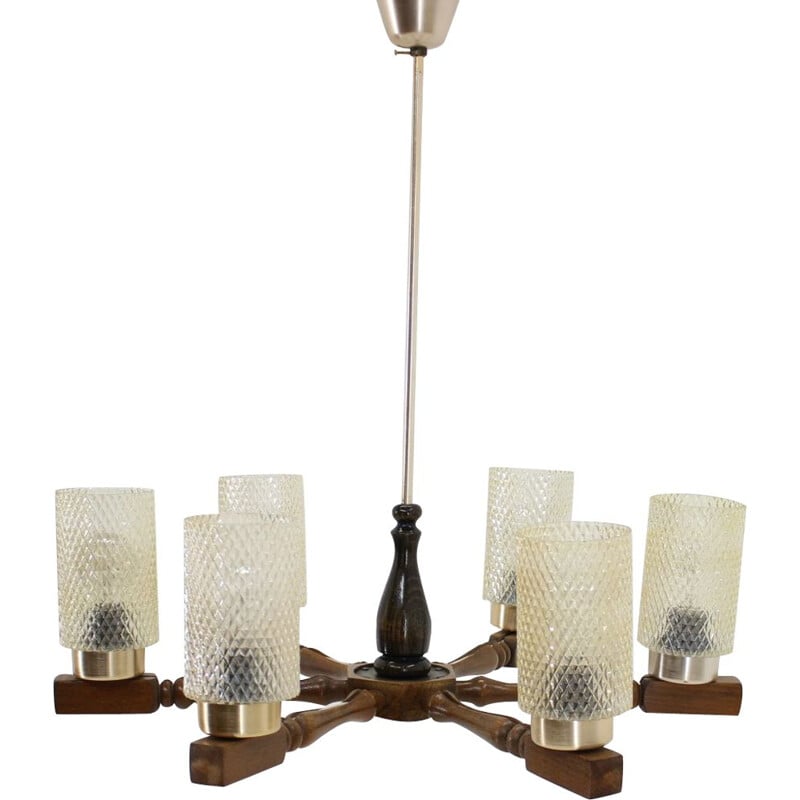Vintage big chandelier in wood and glass