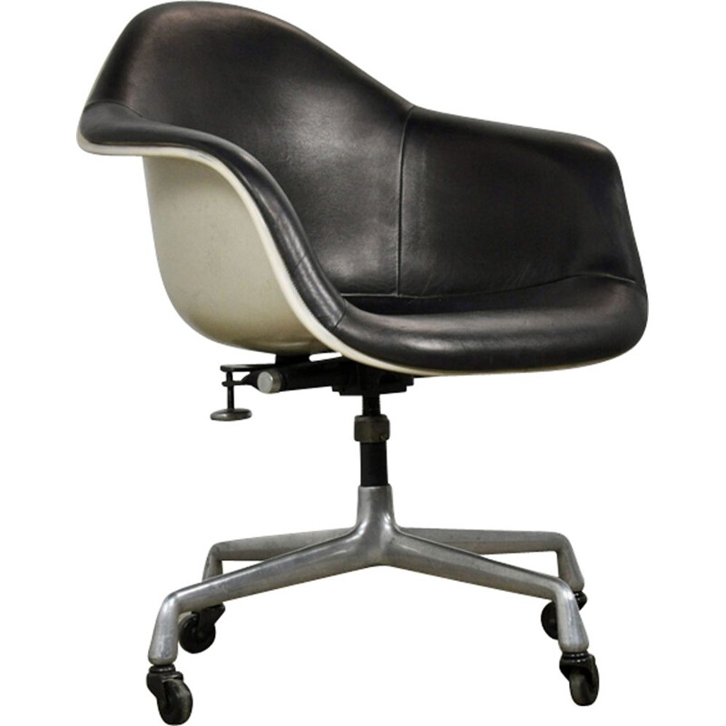 Vintage leather and fiberglass office chair by Charles Eames for Herman Miller