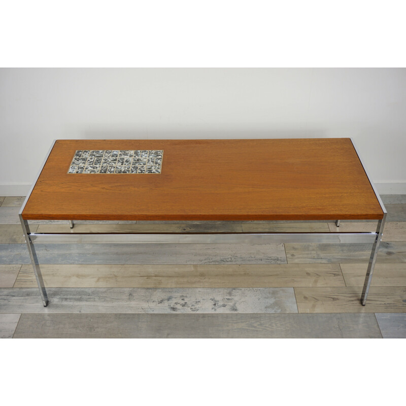 Vintage teak and ceramic coffee table 1960