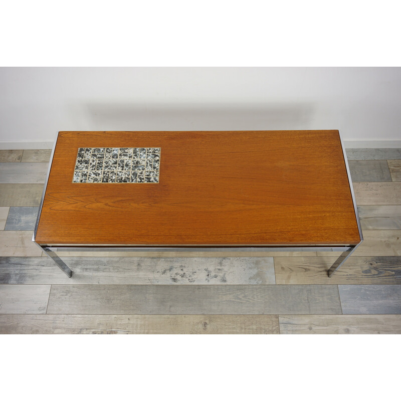 Vintage teak and ceramic coffee table 1960