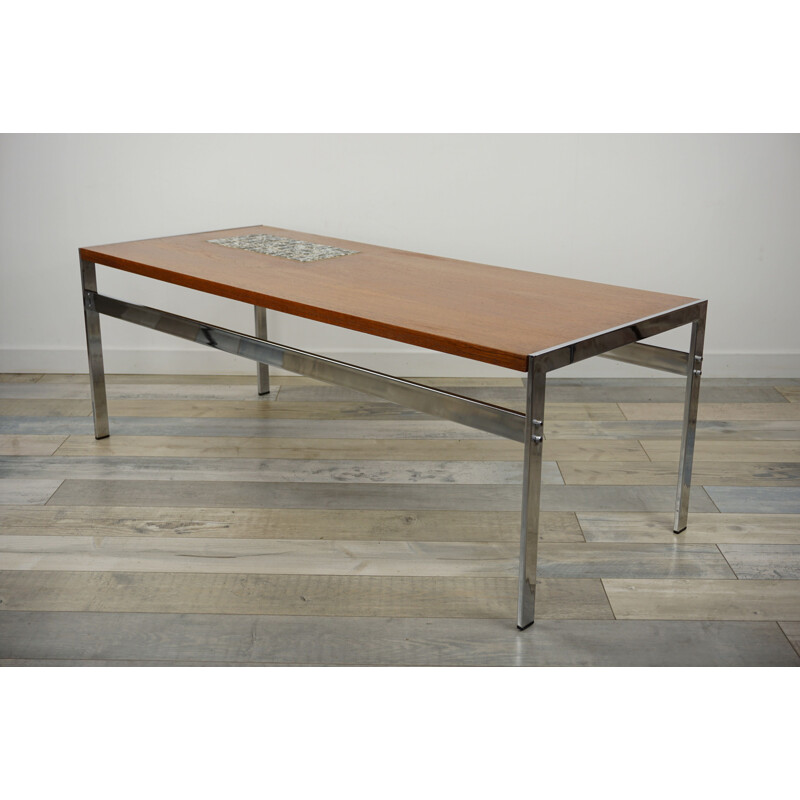 Vintage teak and ceramic coffee table 1960