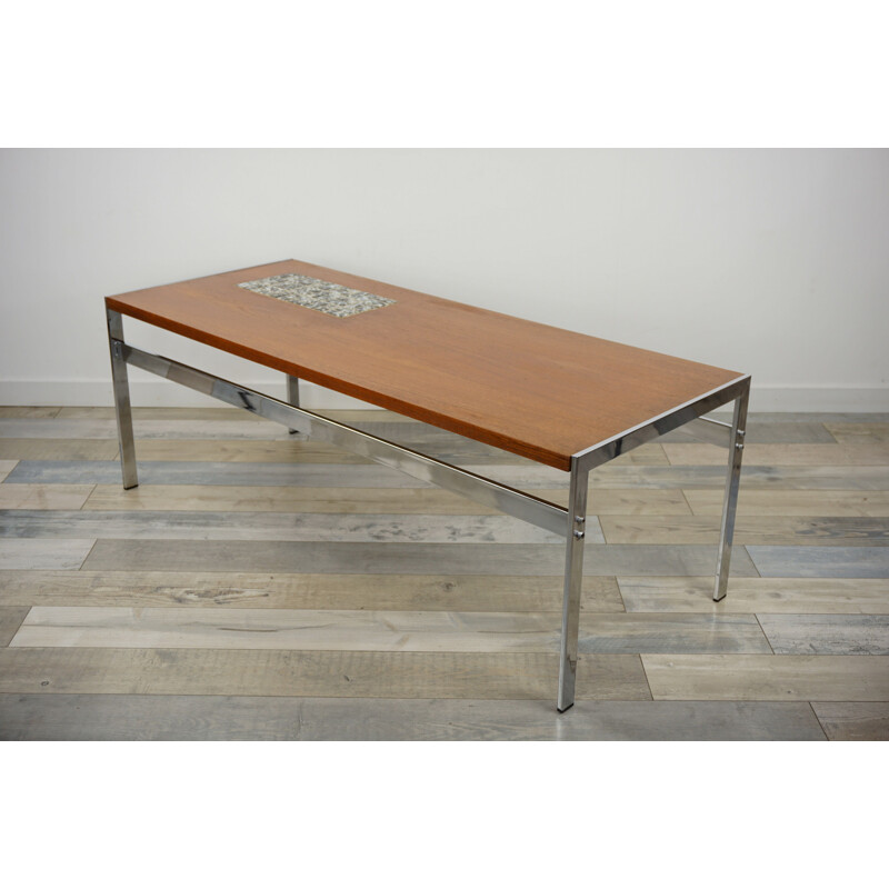 Vintage teak and ceramic coffee table 1960