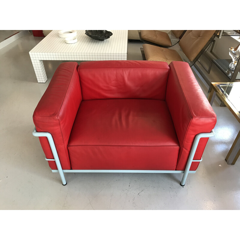 Pair of vintage LC3 red armchairs by Le Corbusier for Cassina