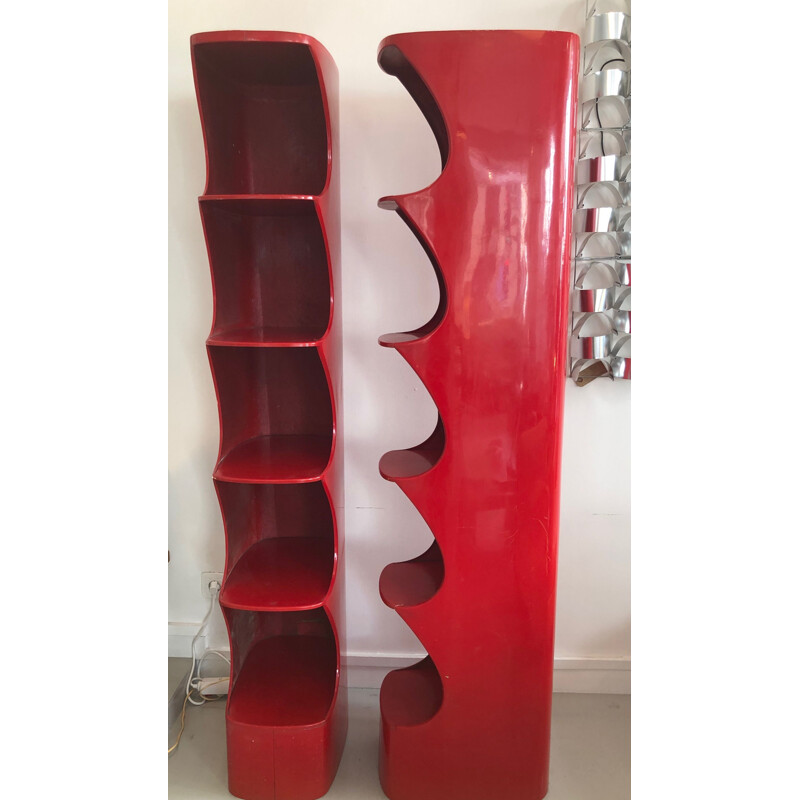 Pair of Red Fiberglass Rodier Columns by Valerie Dubrocinskis