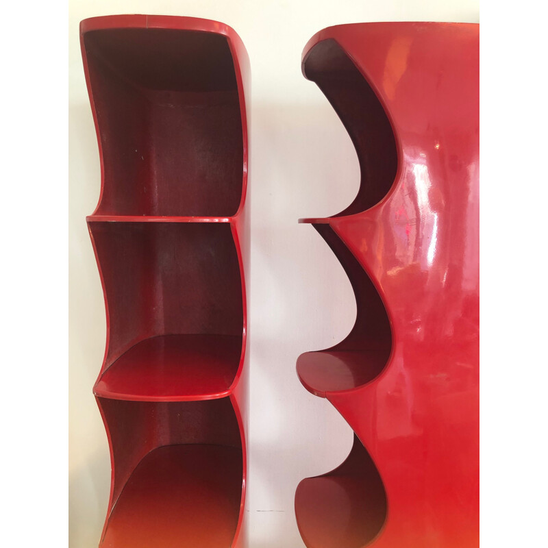 Pair of Red Fiberglass Rodier Columns by Valerie Dubrocinskis