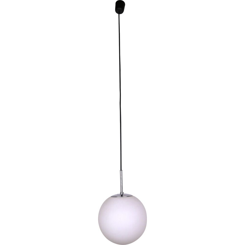 Vintage Opal Glass Ball pendant Lamp for Glashütte Limburg 1960s