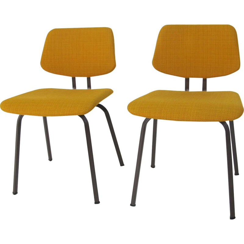 Paire de chaises jaunes vintage en acier et tissu