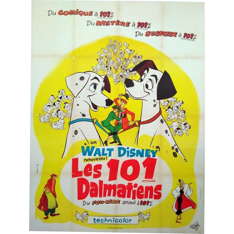 Affiche vintage originale les cent un dalmatiens Disney, 1961