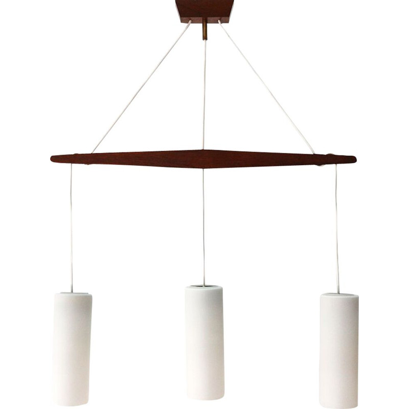 Vintage teak and frosted glass pendant lamp, 1960