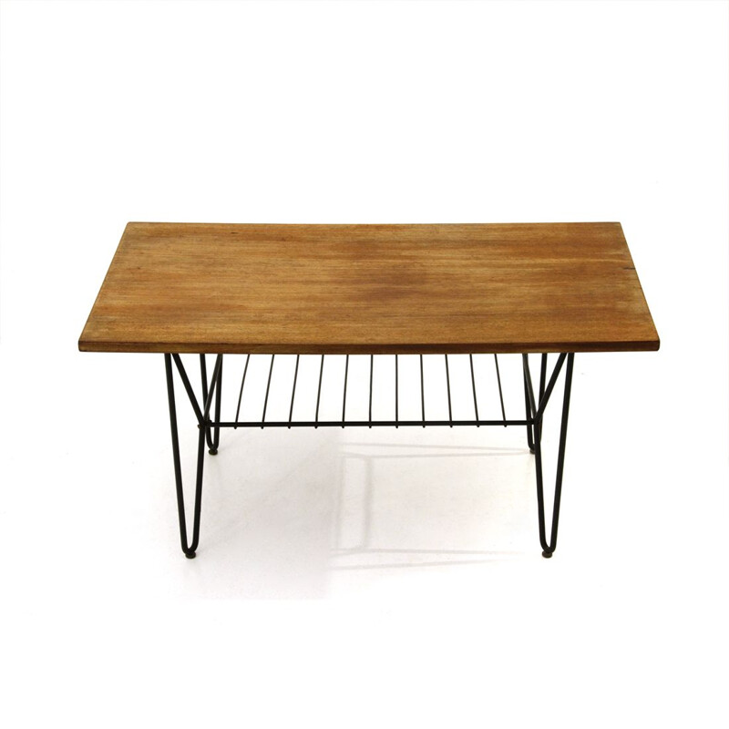 Vintage coffee table black metal and teak Italy 1950s