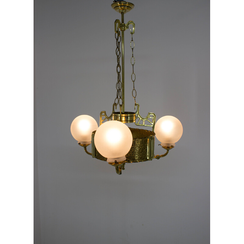 Vintage chandelier in brass Art Nouveau 1910s