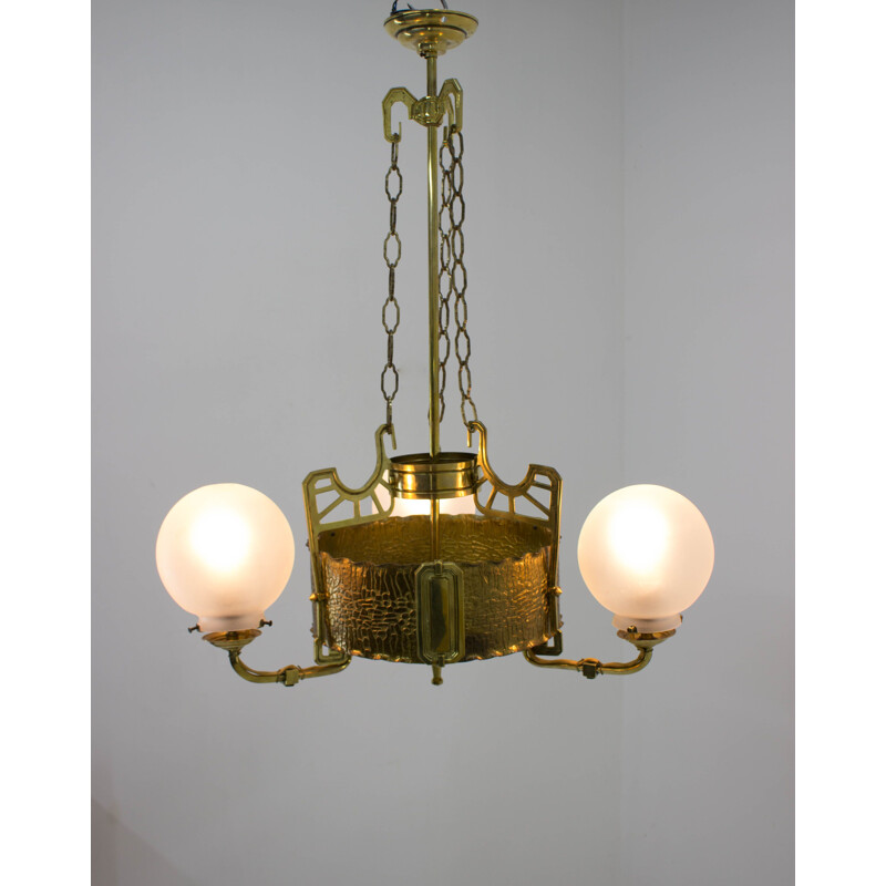 Vintage chandelier in brass Art Nouveau 1910s