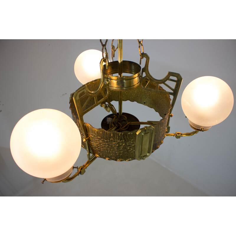 Vintage chandelier in brass Art Nouveau 1910s