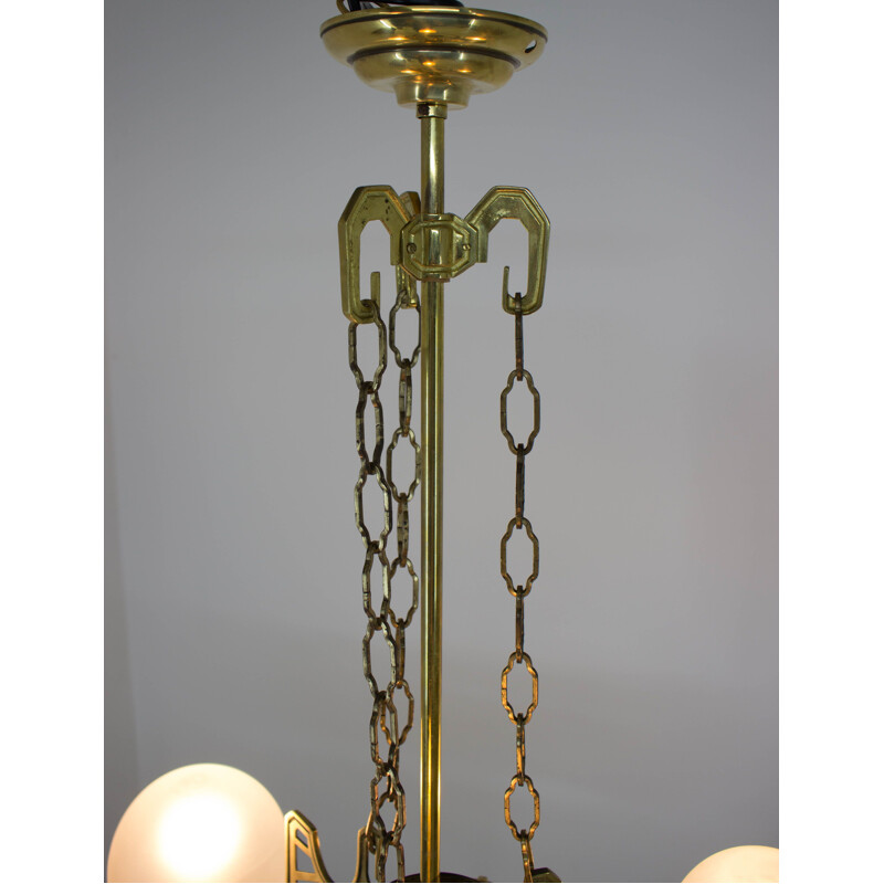 Vintage chandelier in brass Art Nouveau 1910s