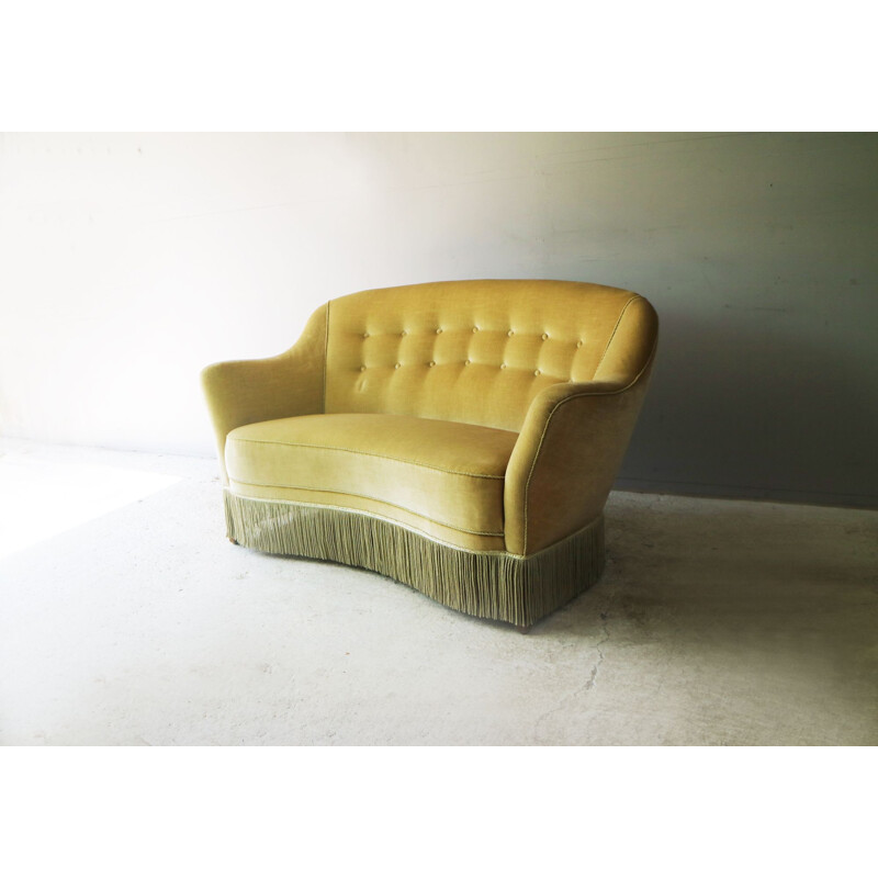 Vintage danish 2 seater sofa in velvet from the 50s