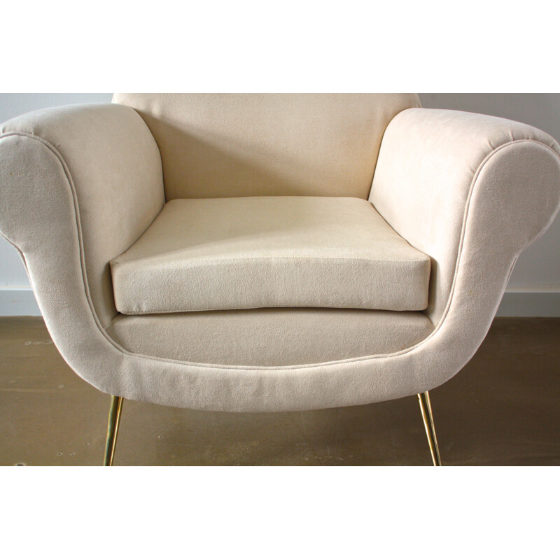 Minotti pair of Italian white lounge chairs, Gigi RADICE - 1950s