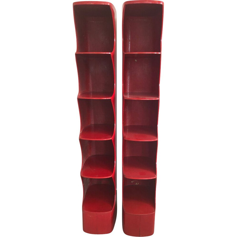 Pair of Red Fiberglass Rodier Columns by Valerie Dubrocinskis