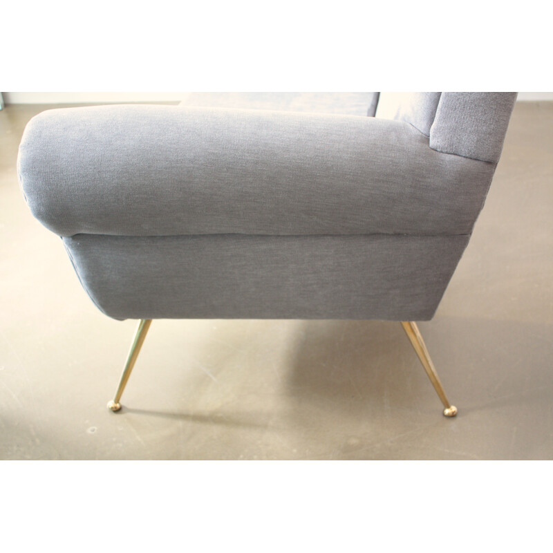 Minotti 2-seater sofa in grey fabic and brass, Gigi RADICE - 1950s