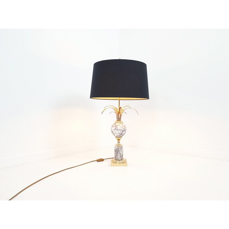 Vintage palm lamp hollywood regency marble and brass by the Maison Boulanger