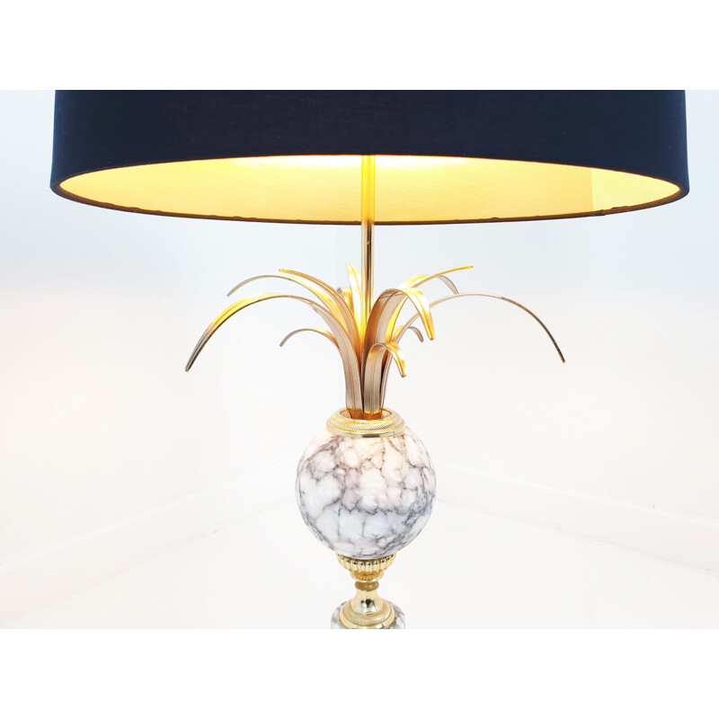 Lampe palmier vintage hollywood regency marbre et laiton par la Maison Boulanger