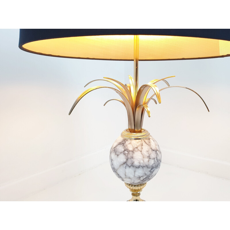Lampe palmier vintage hollywood regency marbre et laiton par la Maison Boulanger