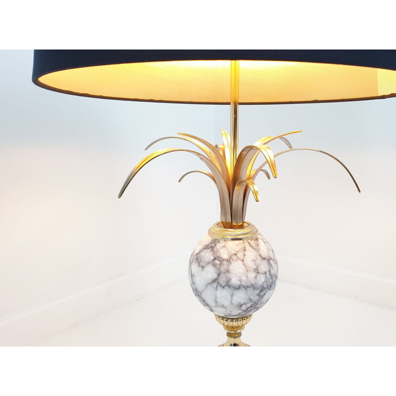 Vintage palm lamp hollywood regency marble and brass by the Maison Boulanger