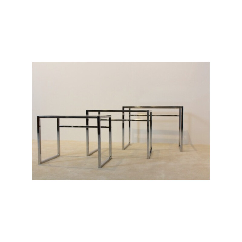 Ensemble de 3 tables gigognes Ikea en chrome et verre - 1960