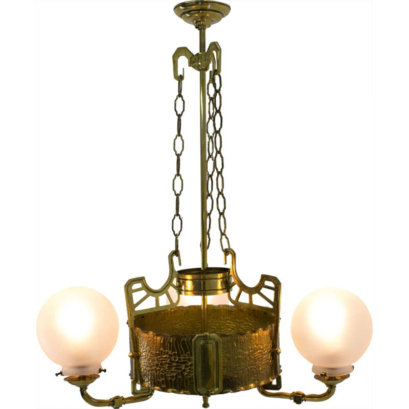 Vintage chandelier in brass Art Nouveau 1910s