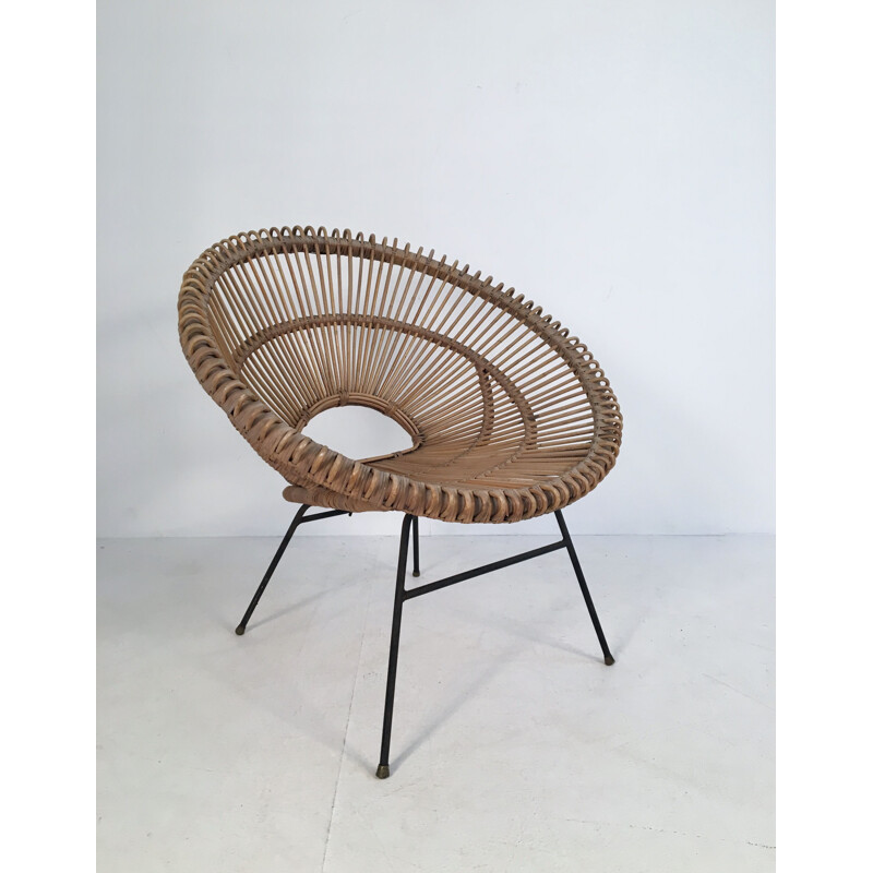 Italian vintage armchair in bamboo and wicker