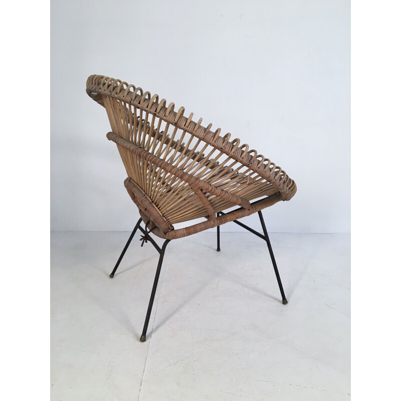 Italian vintage armchair in bamboo and wicker