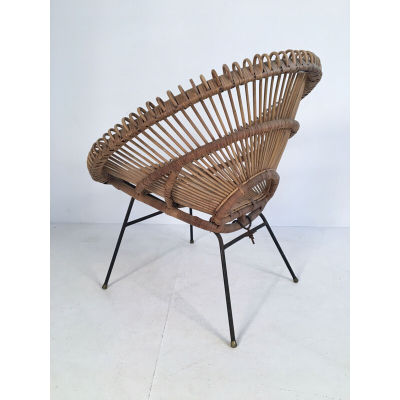 Italian vintage armchair in bamboo and wicker