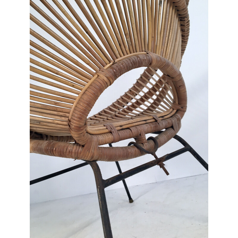 Italian vintage armchair in bamboo and wicker