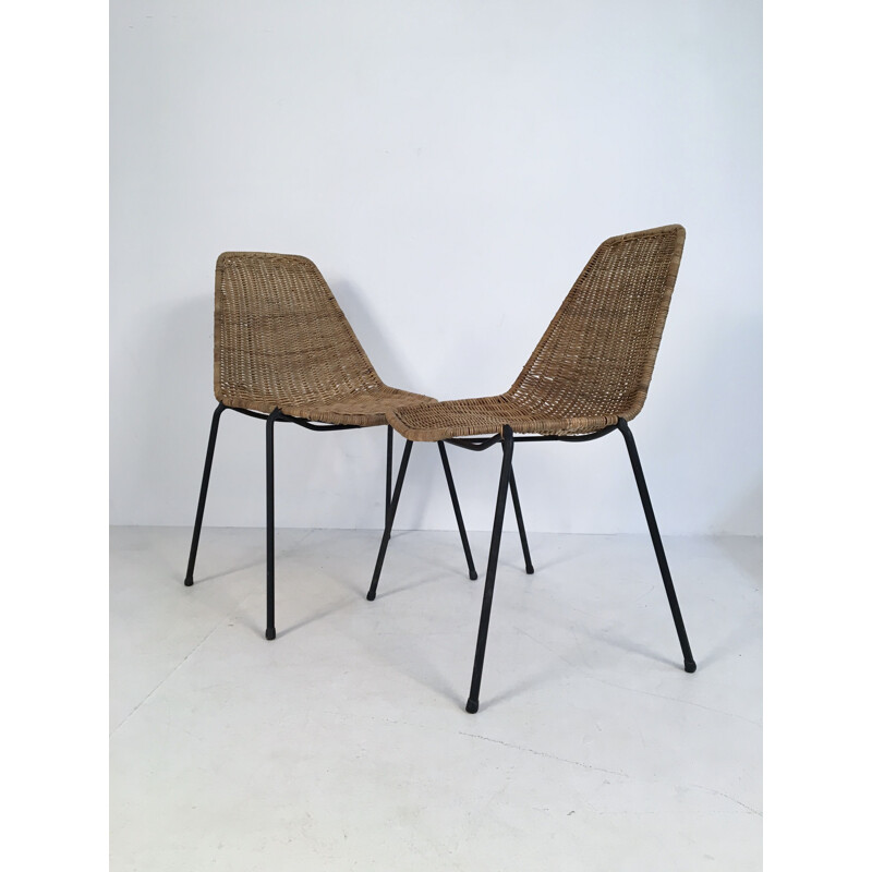 Pair of vintage wicker chairs by Campo and Graffi