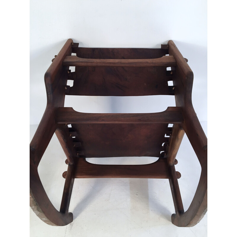 Vintage walnut and leather rocking chair by Angel Pazmino