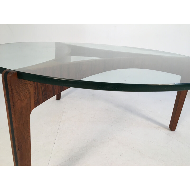 Vintage coffee table in glass and rosewood by Sven Ellekaer