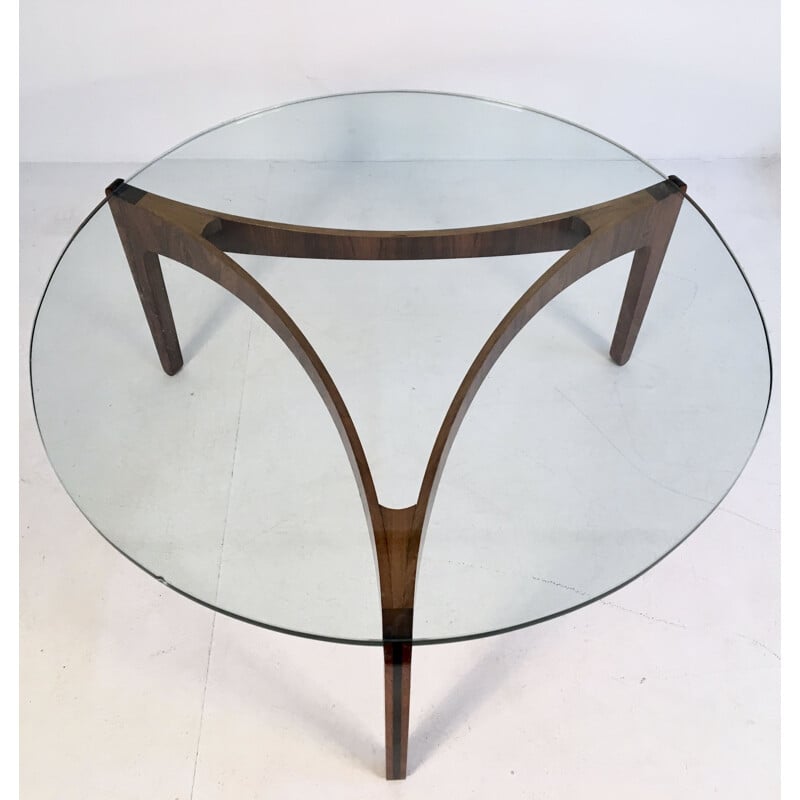 Vintage coffee table in glass and rosewood by Sven Ellekaer