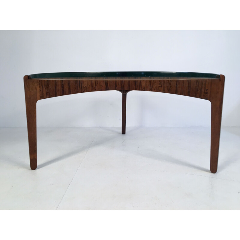 Vintage coffee table in glass and rosewood by Sven Ellekaer