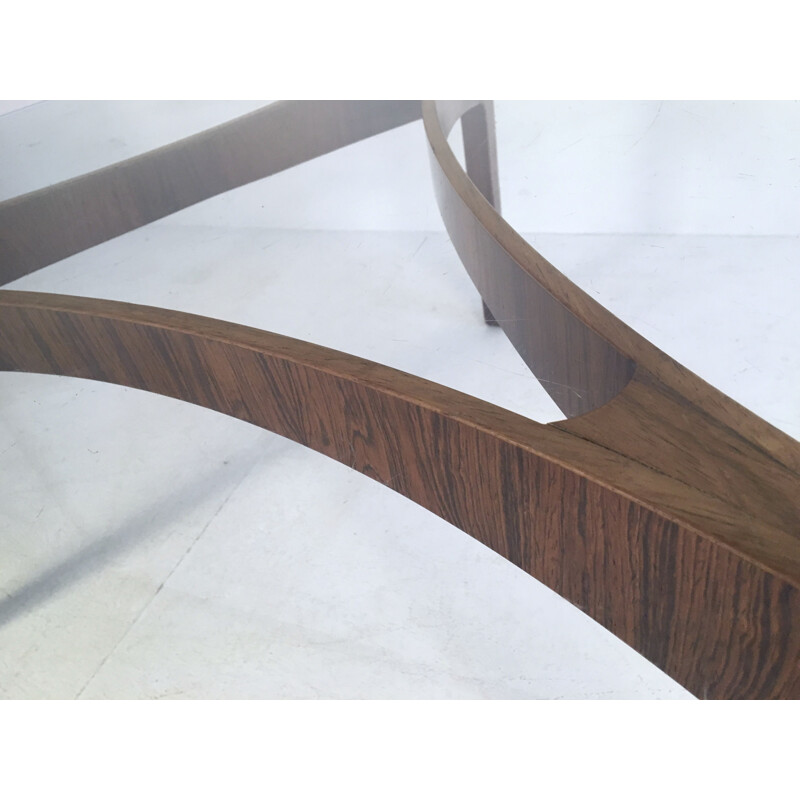 Vintage coffee table in glass and rosewood by Sven Ellekaer