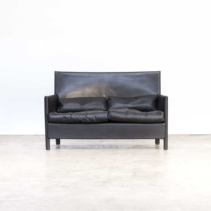 Vintage 2-seater sofa in black leather by Molteni & C