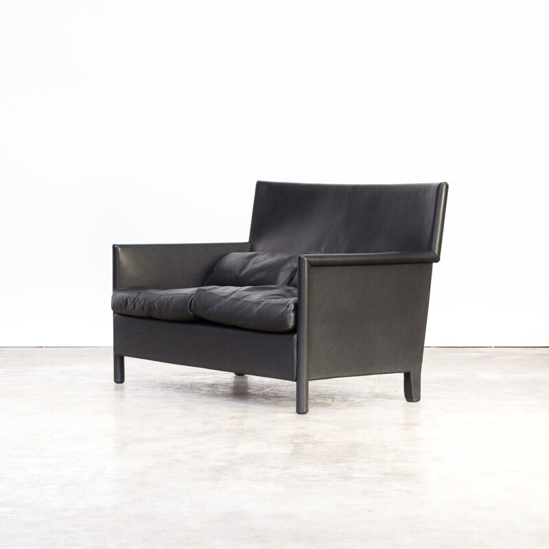 Vintage 2-seater sofa in black leather by Molteni & C