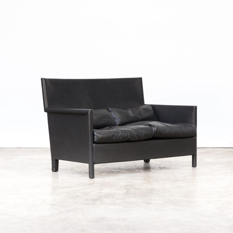 Vintage 2-seater sofa in black leather by Molteni & C