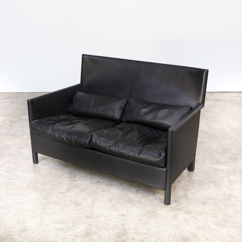 Vintage 2-seater sofa in black leather by Molteni & C
