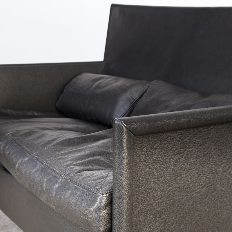 Canapé 2 places vintage en cuir noir par Molteni & C
