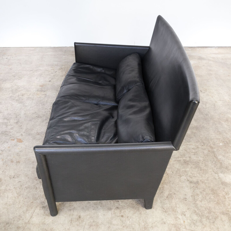 Vintage 2-seater sofa in black leather by Molteni & C