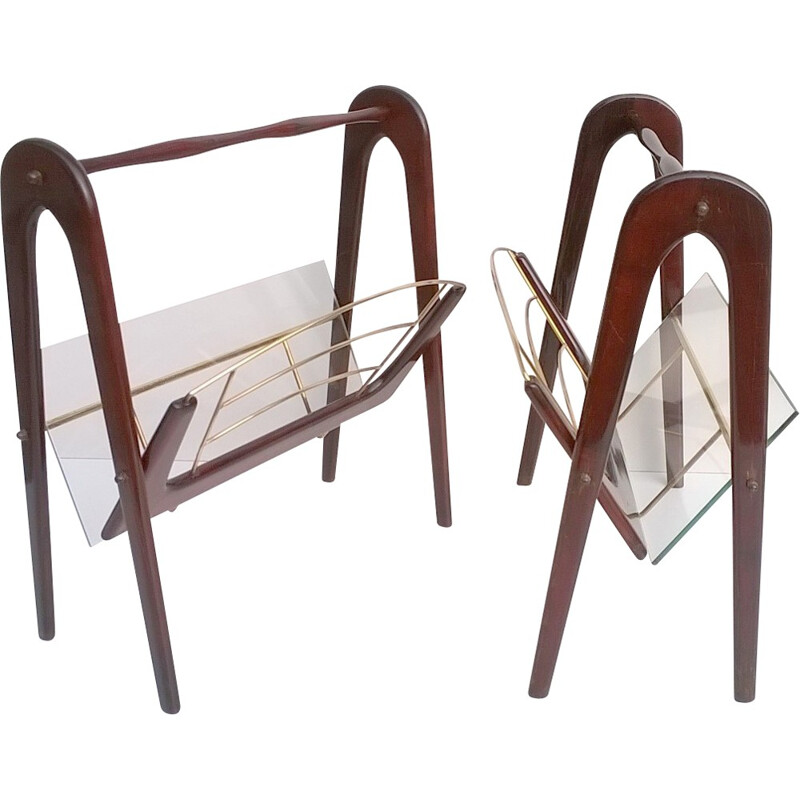 Pair of magazine racks in mahogany and glass, Cesare LACCA - 1950s