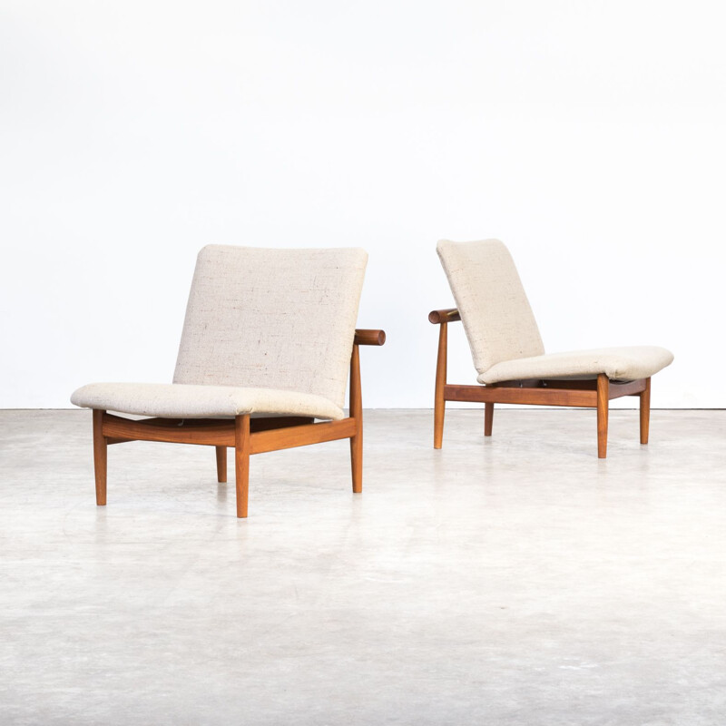 Ensemble de salon vintage par Finn Juhl Modèle 137 fauteuils japonais & ottoman pour France & Son